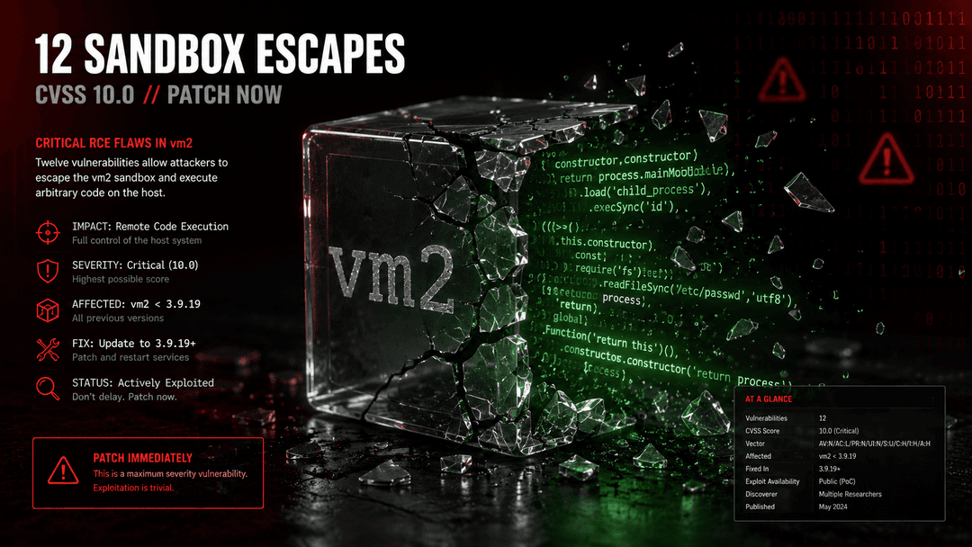 vm2 Sandbox Escape: 12 Critical CVEs Hit Node.js Apps